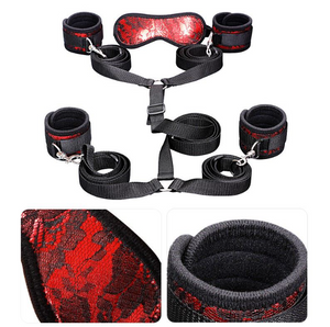 BDSM -kit - Handboeien, kant -outfit & oogmasker (ingesteld met 7 delen)